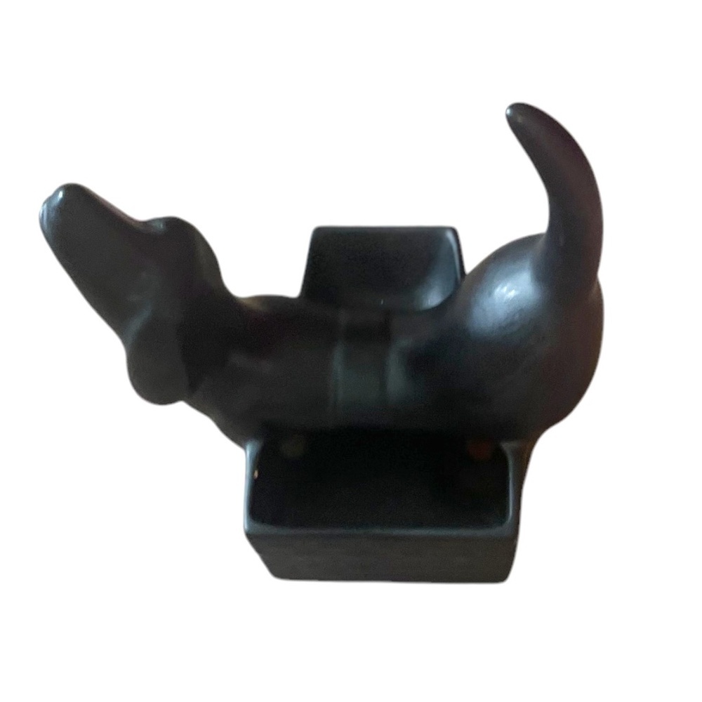 Vintage 50’s Handmade Ceramic Black Dachshund Wiener Dog‎ Caddy